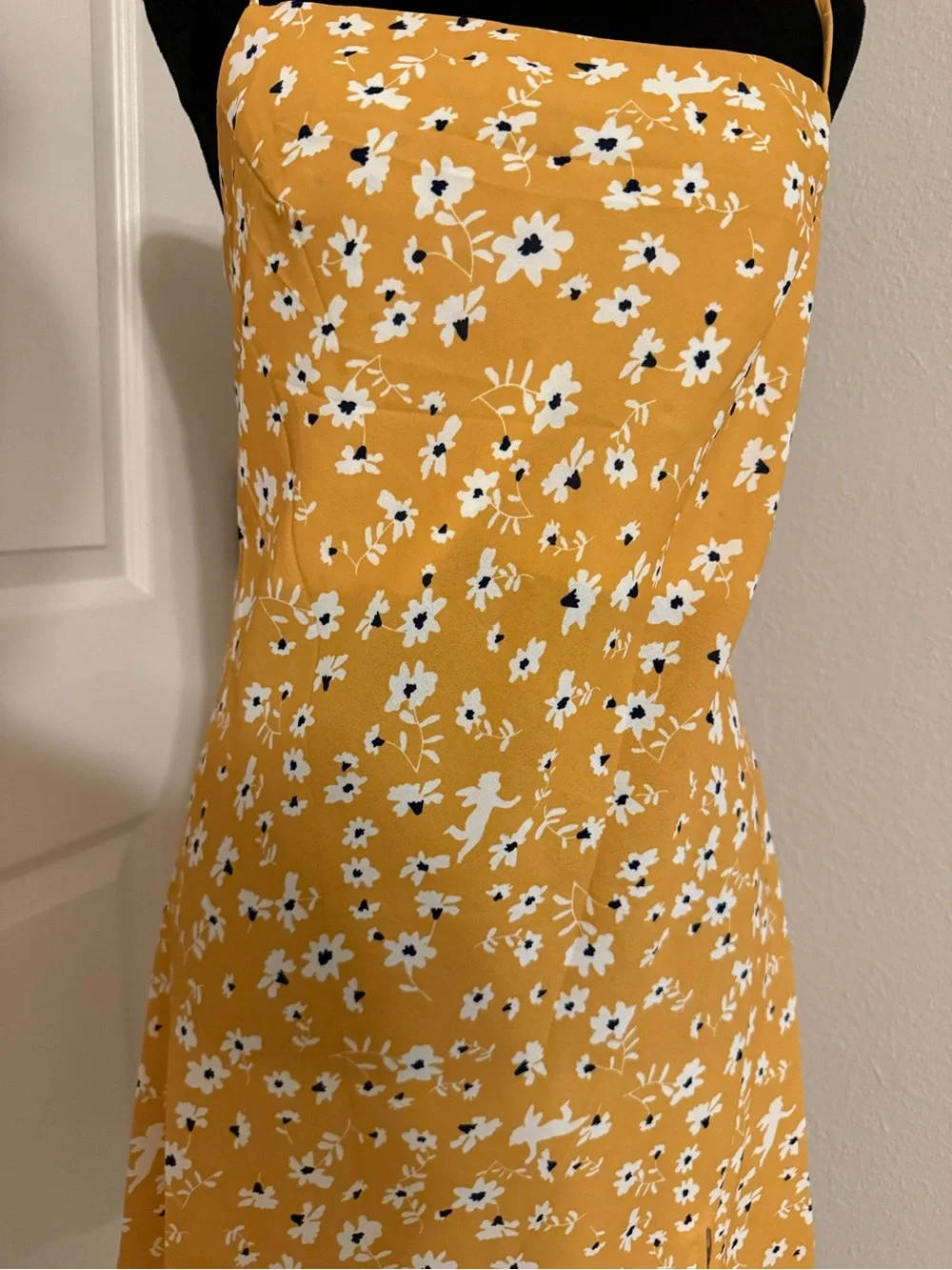 Princess Polly Mustard Floral Print Dress with White and Black Accents